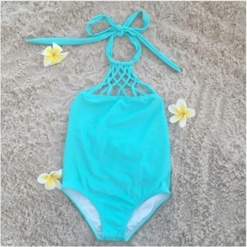 Girl Swimsuit, One Piece Halter Style, Aqua